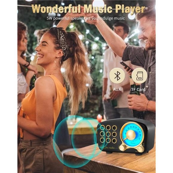 Retro Radio Bluetooth Speaker, Vintage Radio FM Radio with Old Fashionede Style - Picture 6 of 6